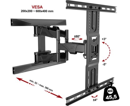 Electriclight TV stiprinājums pie sienas 45-75 collas, līdz 45 kg, melns - NB P 6