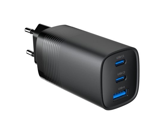 Gembird TA-UC-PDQC65-01-BK 3-port 65 W GaN USB PowerDelivery fast charger, black