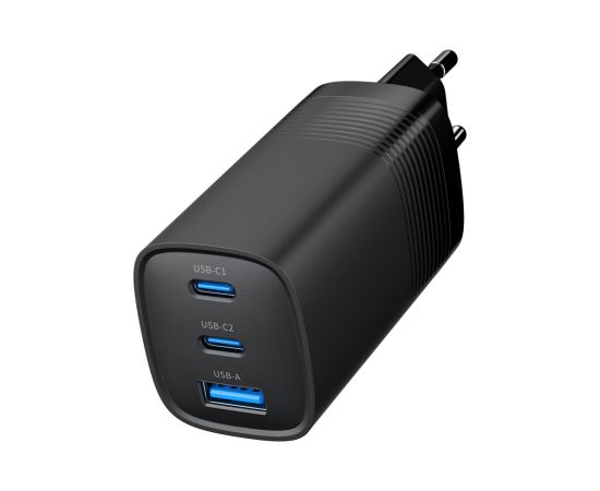 Gembird TA-UC-PDQC65-01-BK 3-port 65 W GaN USB PowerDelivery fast charger, black