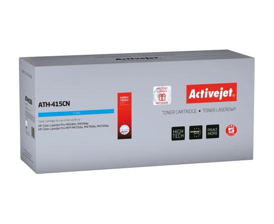 Activejet ATH-415CN Toner Cartridge for HP; Replacement HP 415A W2031A; Supreme; 2100 pages; cyan, with chip