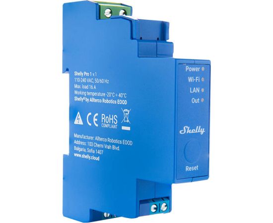 DIN Rail Smart Switch Shelly Pro 1 with dry contacts, 1 channe;