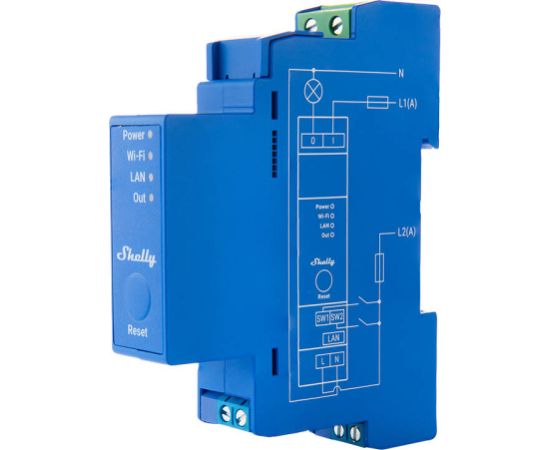 DIN Rail Smart Switch Shelly Pro 1 with dry contacts, 1 channe;