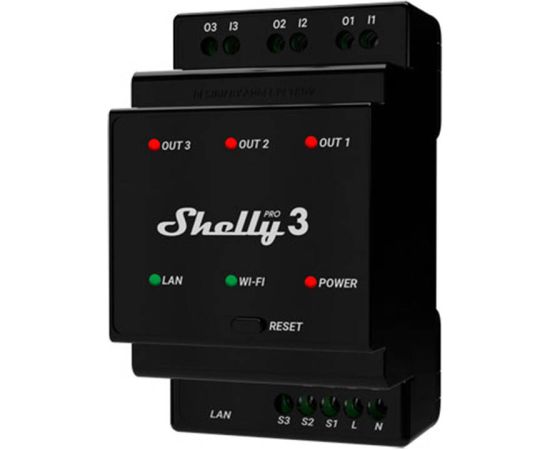 DIN Rail Smart Switch Shelly Pro 3 with dry contacts, 3 channels