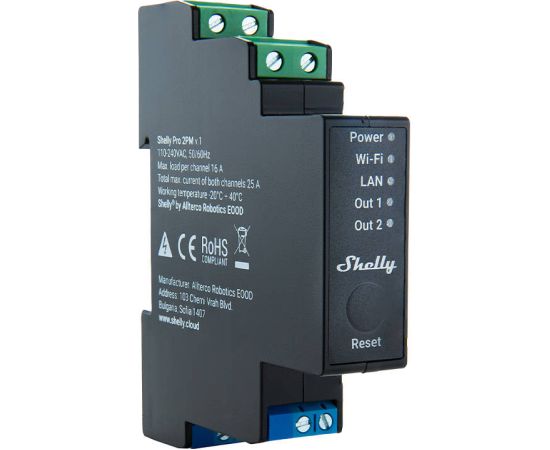 DIN Rail Smart Switch Shelly Pro 2PM with power metering, 2 channels