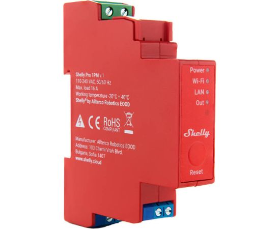 DIN Rail Smart Switch Shelly Pro 1PM with power metering, 1 channel