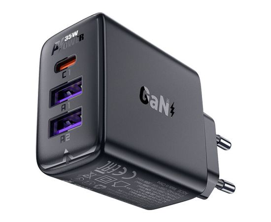Wall charger Acefast A57 GaN 2xUSB-A+USB-C PD35W EU (black)