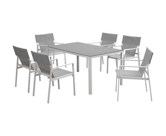 Dārza mēbeļu komplekts OSMAN galds un 6 krēsli, gaiši pelēks