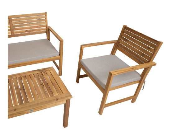 Dārza mēbeļu komplekts FORTUNA galds, sols un 2 krēsli, akācija