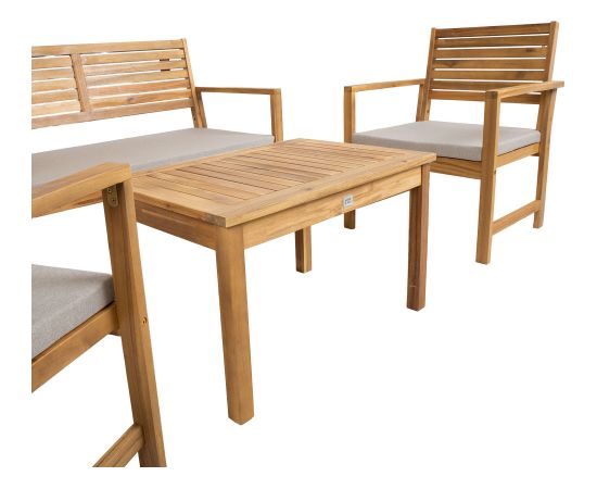 Dārza mēbeļu komplekts FORTUNA galds, sols un 2 krēsli, akācija
