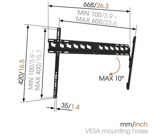 Vogels Sienas stiprinājums , MA4010-A1, Tilt, 40-65 ", Maximum weight (capacity) 60 kg, VESA 100/400-100/600 mm, Black