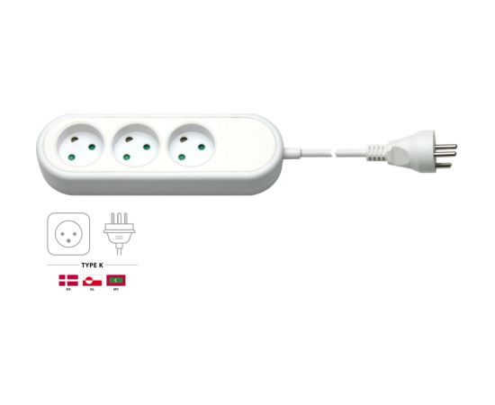 Goobay 3-way power strip Denmark, 1,5 m, white, 1.5 m - for connecting up to three electronic devices