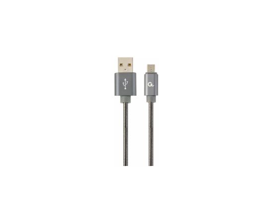 Gembird USB Male - Micro USB Male Premium spiral metal 2m Metallic Grey