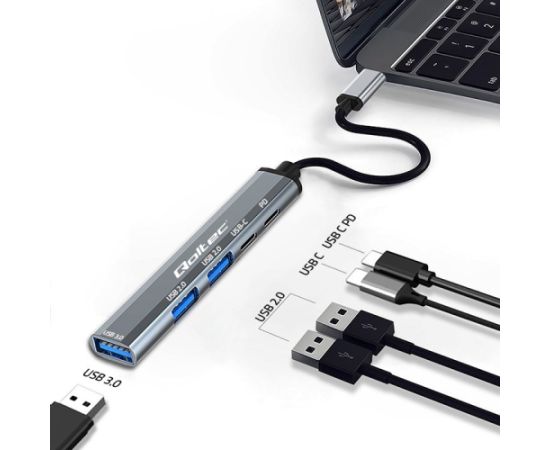 Qoltec 53790 Hub Adapter USB-C 3.1 5in1 | USB-C PD| USB-C | 2x USB 2.0 | USB 3.0