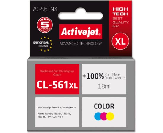 Activejet AC-561NX Printer Ink for Brother, Replacement Canon CL-561XL; Supreme; 18 ml; Color