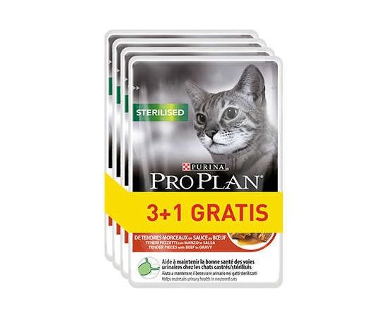 PURINA Pro Plan Sterilised Beef  - wet cat food - 85g 3+1