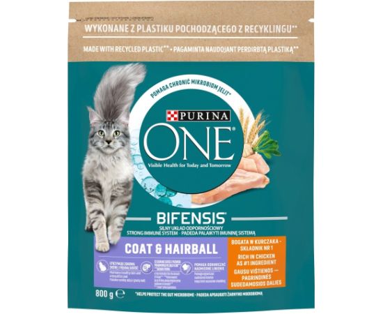 PURINA One Bifensis Coat & Hairball Chicken - dry cat food - 800 g