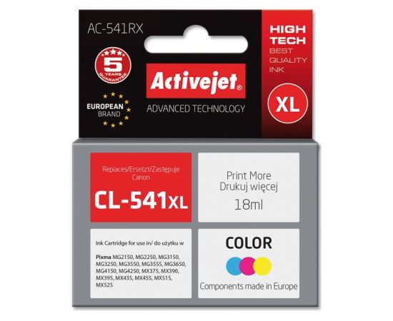 Activejet Ink cartridge AC-541RX (replacement for Canon CL-541XL; Premium; 18 ml; color)