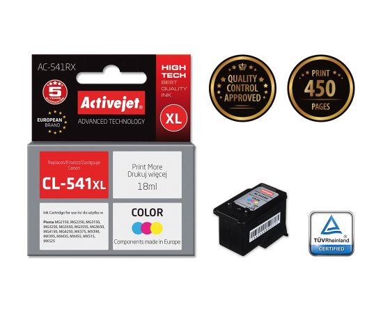 Activejet Ink cartridge AC-541RX (replacement for Canon CL-541XL; Premium; 18 ml; color)