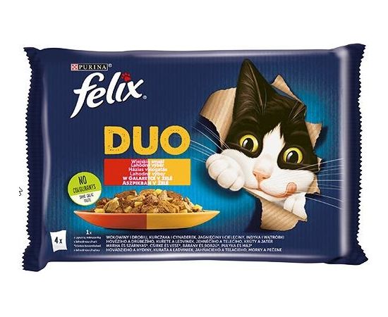 Purina Felix Fantastic Duo meat - beef and poultry, chicken and kidney, lamb and veal, turkey and liver - 4 x 85g