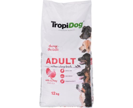 TROPIDOG Premium Adult Medium & Large Turkey with rice - dry dog food - 12 kg