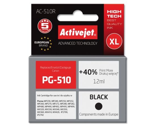 Activejet AC-510R ink (replacement for Canon PG-510; Premium; 12 ml; black)