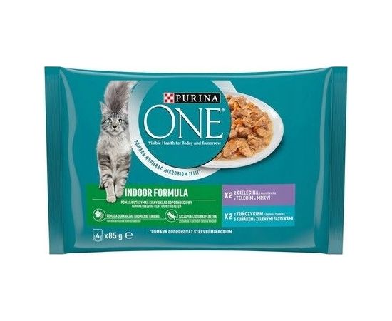 PURINA One Indoor Tuna, veal - wet cat food - 4x85g