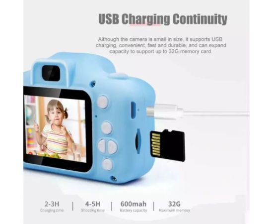 CP X5 Bēnu Digitālā Foto un Video Kamera ar Gumijas čeholu MicroSD kartes slotu 2'' LCD Zils kaķis