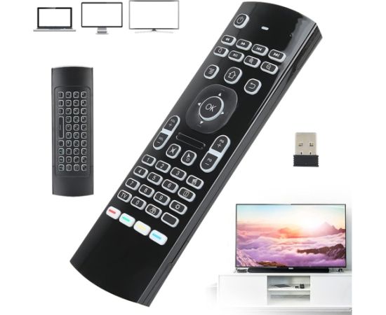 CP MX3-ML Universālā TV / PC pults bezvadu ar klaviatūru / IR pults / LED apgaismojums / USB melns