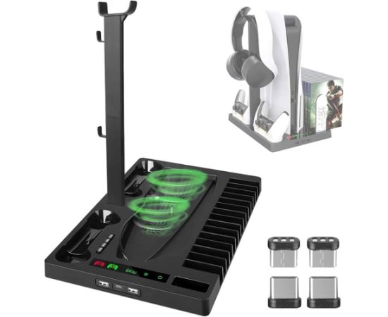 GameBox M1 Multi Dock statīvs Play Station 5 kontrolieriem austiņu tālvadības pults ar dzesēšanas ventilatoru melns