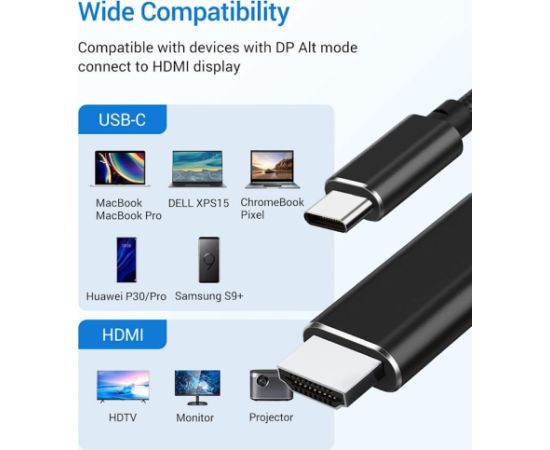 iLike HD9 USB-C (Type-C) Подсоединение к HDMI 4K 60Гц Мультимедийный Аудио и Видео 2м Кабель Адаптер Черный (ОЕМ)
