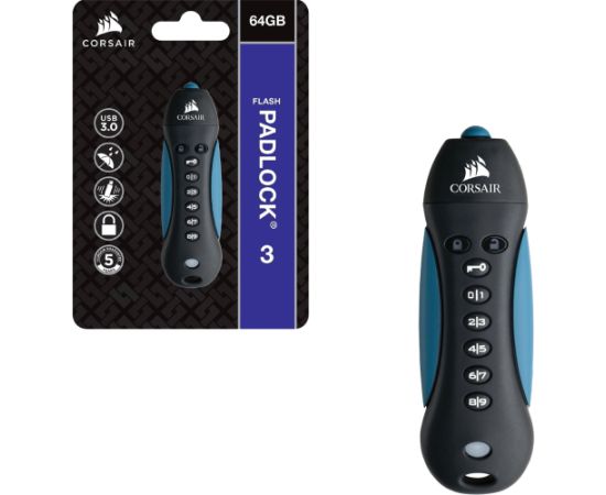 Corsair Flash Padlock 3 256 GB, USB stick (black/blue, USB-A 3.2 Gen 1)