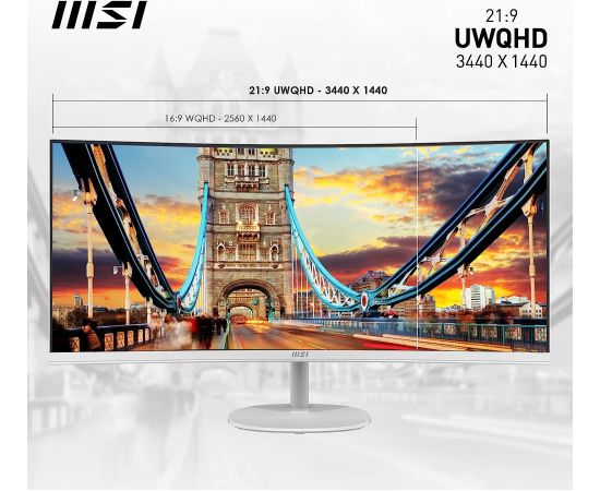 MSI PRO MP341CQWDE, LED monitor (86 cm (34 inches), white, WQHD, VA, curved, 100Hz panel)