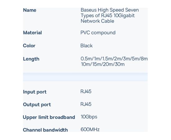 Baseus Speed Seven ātrgaitas RJ45 tīkla kabelis 10Gbps 0,5 m melns (WKJS010001)