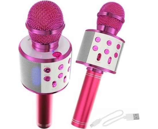 Goodbuy karaoke mikrofons ar iebūvētu Bluetooth skaļruni | 3W | aux | balss modulators | USB | Micro SD rozā