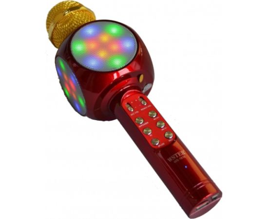 Goodbuy LED 360 karaoke mikrofons ar Bluetooth skaļruni | 5W | aux | balss modulators | USB | Micro SD sarkans