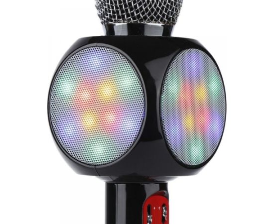 Goodbuy LED 360 karaoke mikrofons ar Bluetooth skaļruni | 5W | aux | balss modulators | USB | Micro SD melns