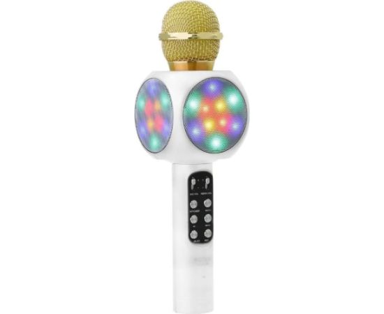 Goodbuy LED 360 karaoke mikrofons ar Bluetooth skaļruni | 5W | aux | balss modulators | USB | Micro SD balts