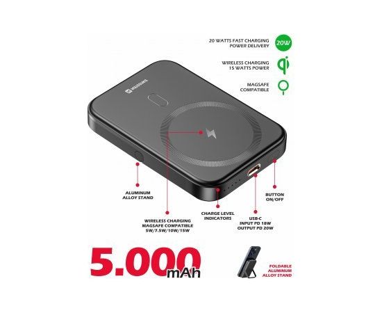 Swissten Power Bank PD 20W (Cовместим с MagSafe) 5000mAh