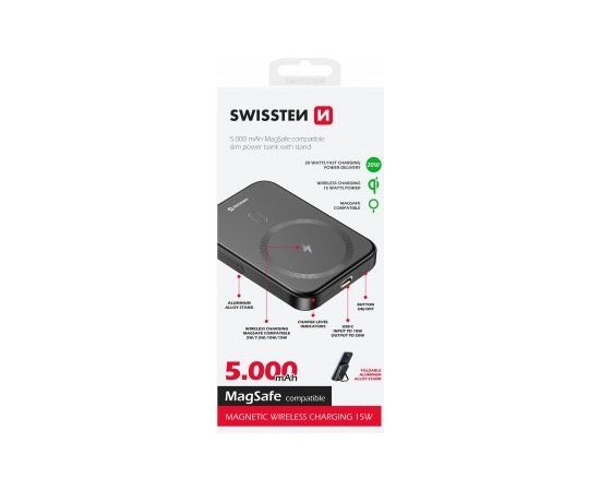 Swissten Ārējās uzlādes Baterija PD 20W (Saderīgs ar MagSafe) 5000mAh