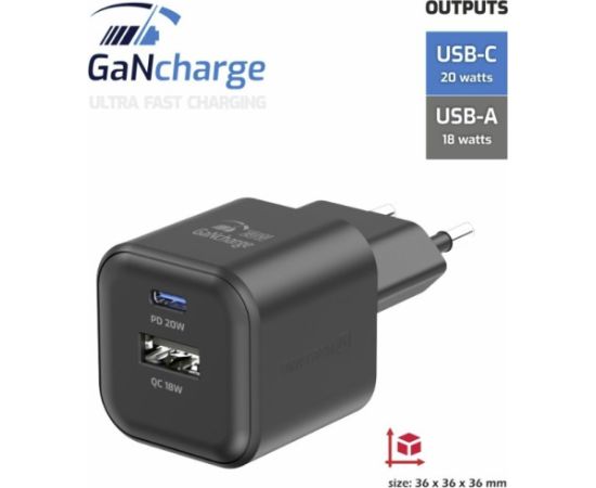 Swissten Tīkla Lādētājs GaN USB-C 20W PD / USB-A 18W QC