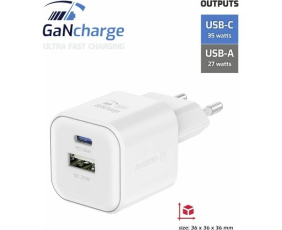 Swissten Tīkla Lādētājs GaN USB-C 35W PD / USB-A 27W QC