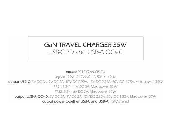 Swissten Tīkla Lādētājs GaN USB-C 35W PD / USB-A 27W QC
