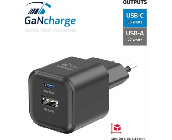 Swissten Tīkla Lādētājs GaN USB-C 35W PD / USB-A 27W QC