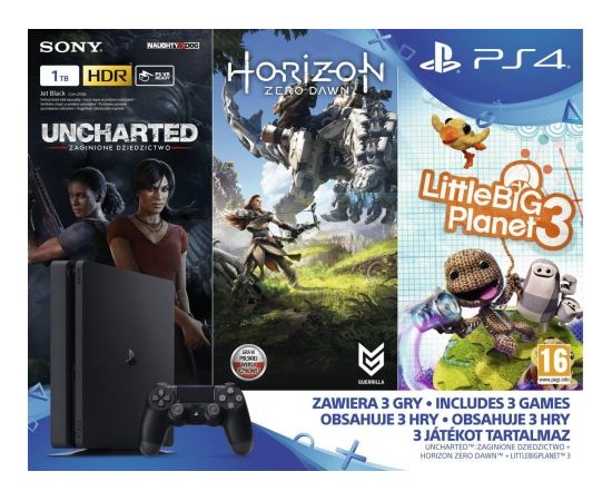 Sony PlayStation 4 Slim 1TB + Little Big Planet 3 + Horizon: Zero Dawn + Uncharted: Zaginione Dziedzictwo