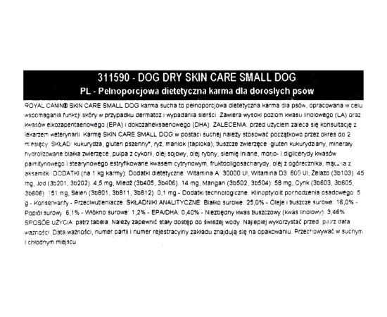 Royal Canin Skin Care Small Dog Under 10kg 2 kg Adult