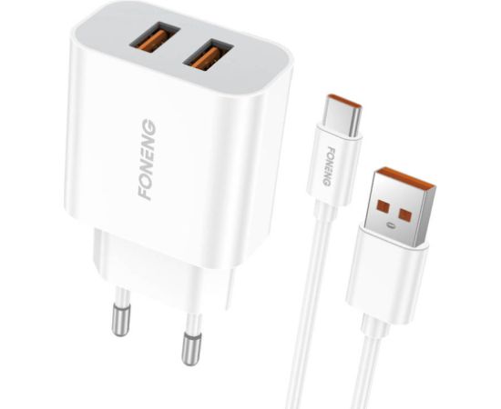 Fast charger Foneng 2x USB EU45 + USB Type C cable