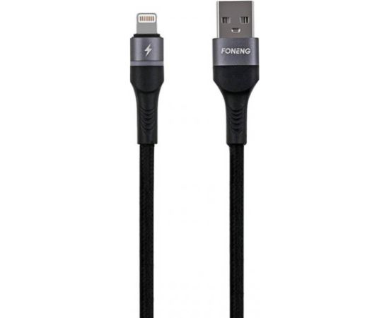 USB cable for Lightning Foneng X79, LED, braided, 3A, 1m (black)