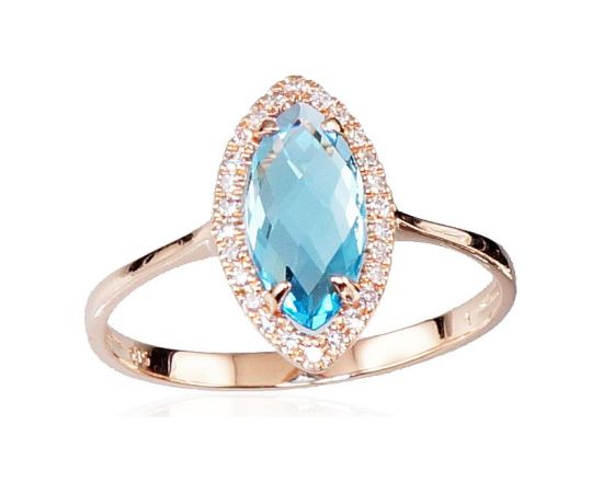 Золотое кольцо #1100124(Au-R)_DI+TZLB, Красное Золото 585°, Бриллианты (0,068Ct), Небесно-голубой топаз (1,19Ct), Размер: 17, 1.85 гр.
