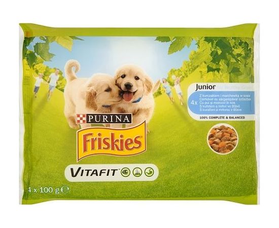 Purina Friskies Vitafit Junior z kurczakiem i marchewką w sosie 4x100g - 7613035343603