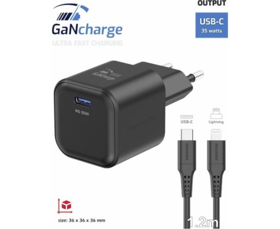 Swissten Tīkla Lādētājs GaN USB-C 35W PD + Datu kabelis USB-C - Lightning 1.2m